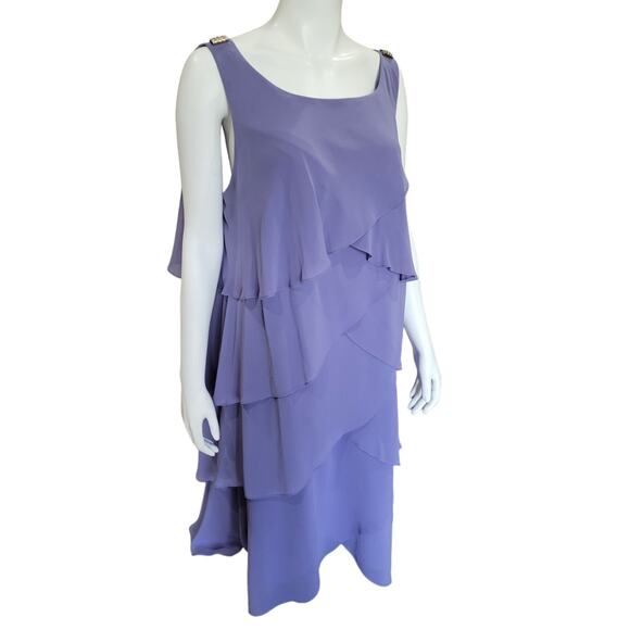 SL FASHIONS Cornflower Blue Tiered Dress 22W Formalwear Sleeveless Layered Party - Picture 2 of 8